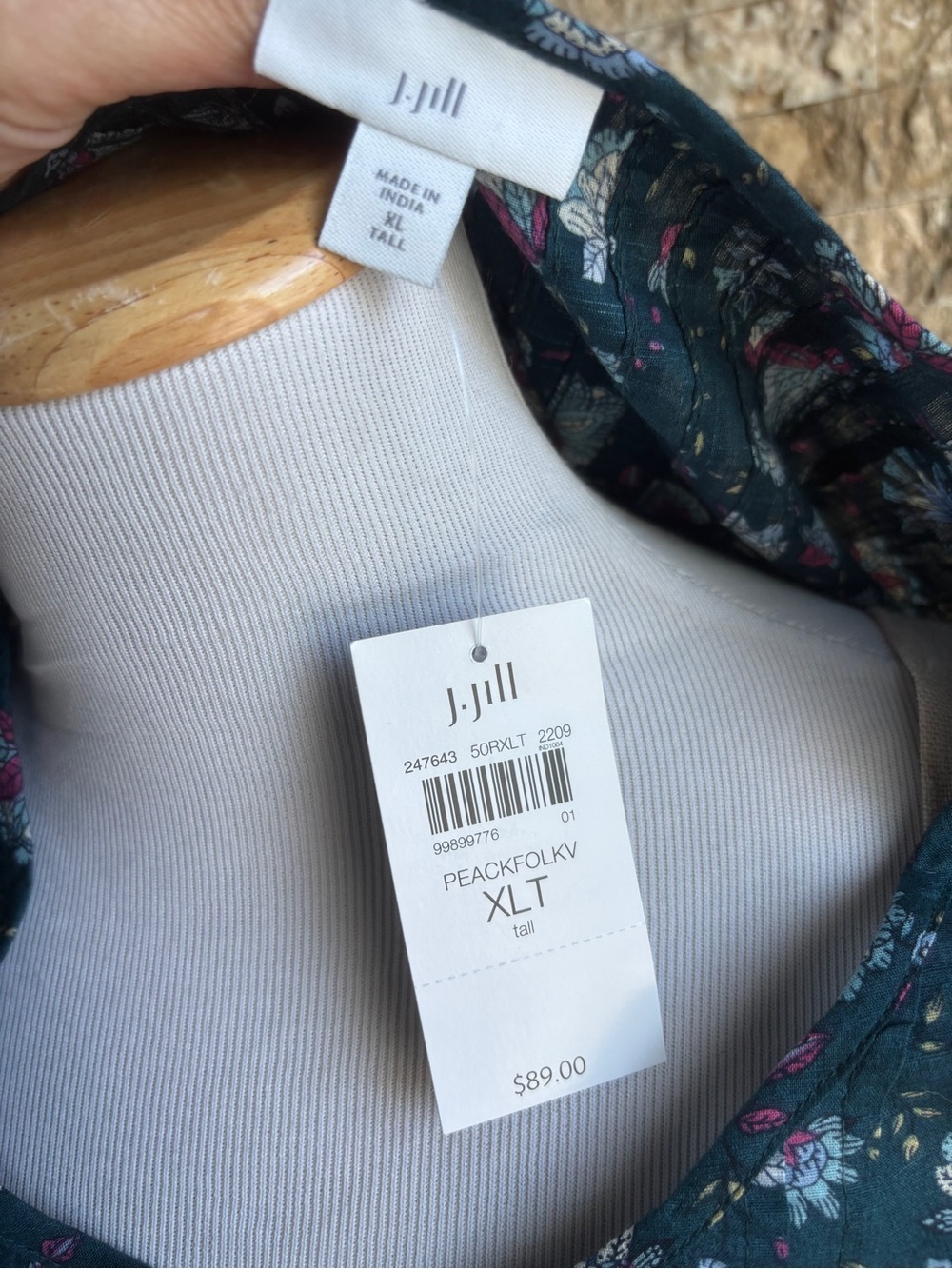 J. Jill Teal Floral Pintuck Peasant Top - Picture 3 of 8